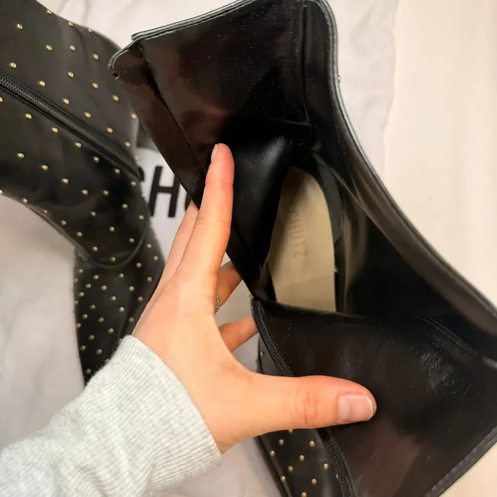 Schutz Raffaela Studded Pointed Toe Bootie Black Leather Size 8 NWT Grunge